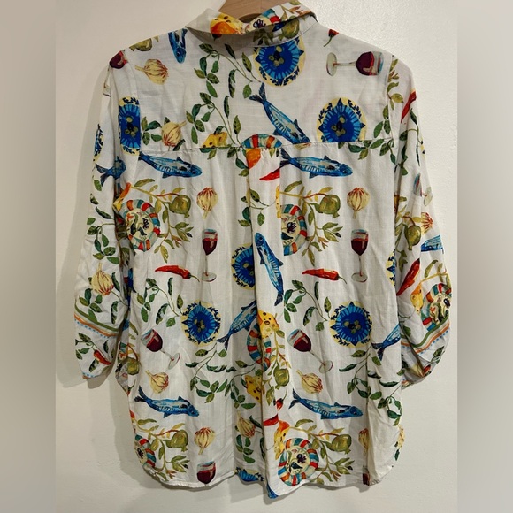 Rose + Olive Resort Fish Wine Beach Button Down Size L Coastal Mediterranean - Picture 3 of 3